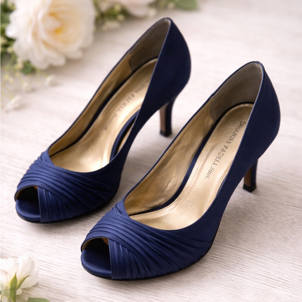 Adrianna Papell Elegant Blue Satin Peep Toe Heels